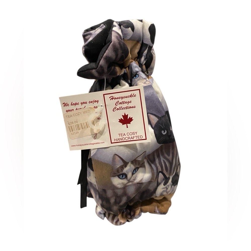 Cat Print Drawstring Tea Cozy Handcrafted - Picture 3 of 5